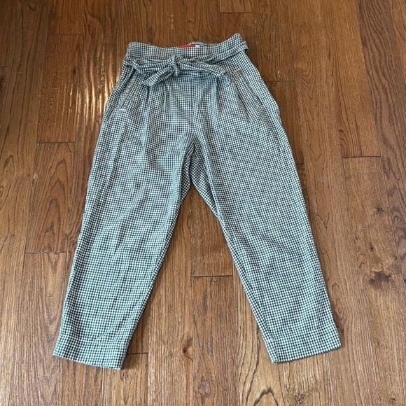 Anthropologie Cartonnier navy gingham tie waist pleated pant 4 - Picture 3 of 13